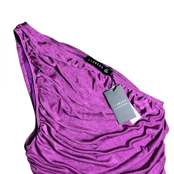 Lioness Goddess Purple Stretch Jersey One Shoulder Mini Dress Size XXL NWT - Picture 3 of 6